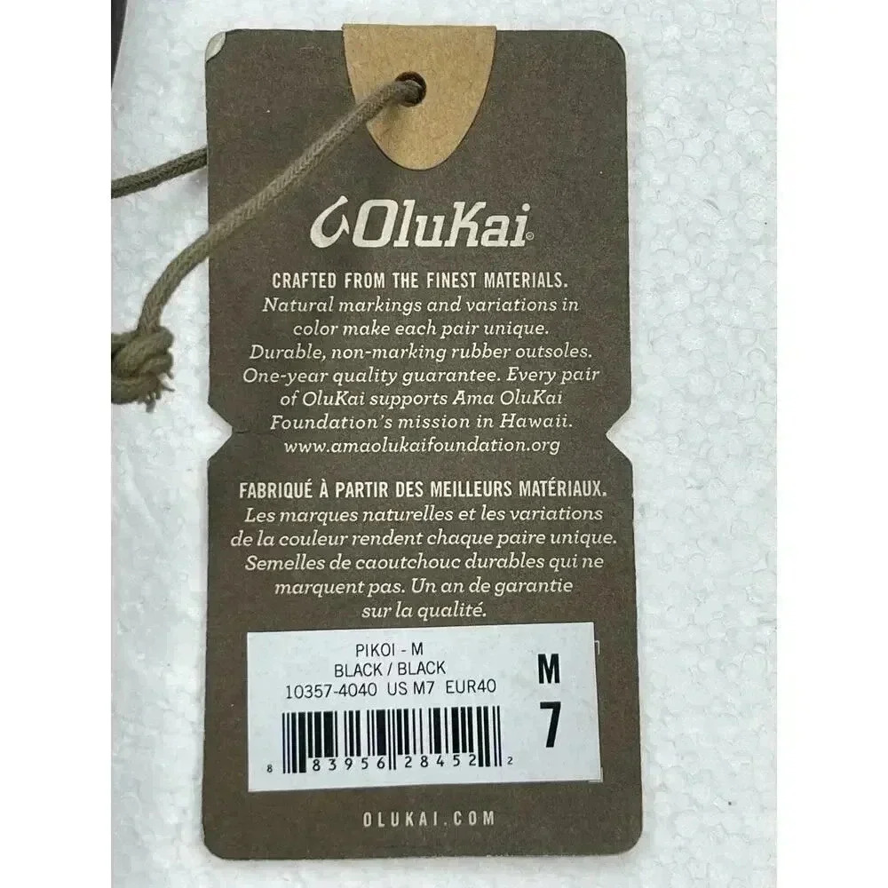 OluKai Pikoi sandal Men size 7 New Leather flip flops black - Picture 6 of 8